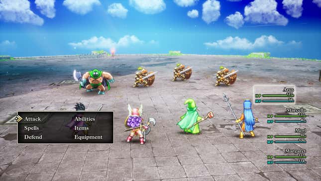 Mages and warriors fight evil guards.