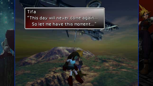 Cloud and Tifa sit under the Highwind while Tifa says that they'll never have this moment again.