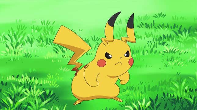 Pikachu scrunching up its ears.